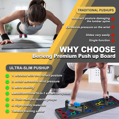 Solid Push up Board 15 in 1 Home Workout Equipment Multi-Functional Pushup Stands System Fitness Floor Chest Muscle Exercise Professional Equipment Burn Fat Strength Training Arm Men & Women Weights